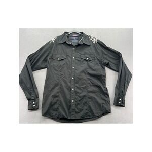 Epic Hero Mens Black Cotton Western Shirt Embroidered Angel Wings Snap Front XL